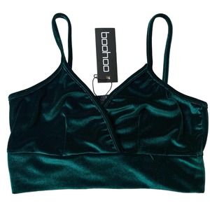 Boohoo Dark Green Velvet Crop Top